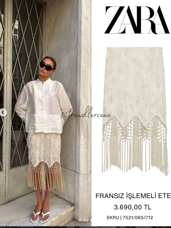 Zara Dresses & Skirts - ZARA ZW COLLECTION EMBROIDERED FRINGED SKIRT ECRU 7521/065/712 SMALL S VIRAL